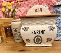 ◆美品◆レア♡花柄フランスFARINE木製蓋付き陶器ボックス　大きめ ◇最終価格◇レア希少♡花柄フランスFARINE木製蓋付き陶器