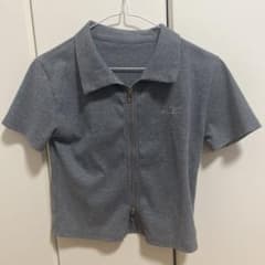 ダブルジップ 半袖 ショート丈 トップス グレーのサムネイル