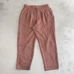 ヴィンテージ 麻調 タック スラックス パンツ くすみピンク 15号 3L