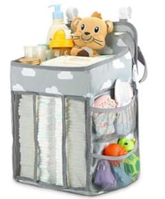 ベビーベッドに掛けられるおむつストッカー ウォールポケット 雲柄 グレー