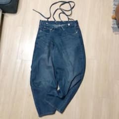 デニム  サスペンダー付き アシメウエスト ワイドデニムパンツのサムネイル