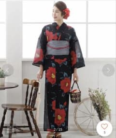 PourVous プールヴー　浴衣 帯 セット 椿柄 黒地 帯飾り付き　兵児帯 PourVous プールヴー 浴衣 帯 セット 椿柄 黒地 帯飾り付き 兵児帯
