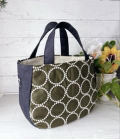 コロリンバッグ 刺繍生地×岡山デニム 大きめサイズ ハンドメイド
