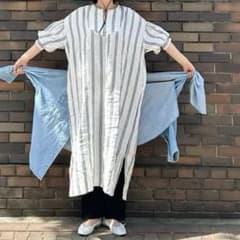 リネン100% ストライプ ロングシャツのサムネイル
