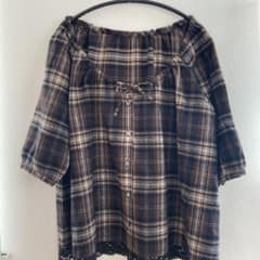 フランネル　ノーカラーシャツ　チェック柄のサムネイル