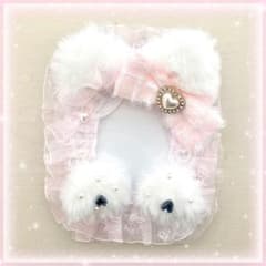 トレカケースデコ レース ねこ ピンク B8 ハンドメイド 硬質ケースデコのサムネイル