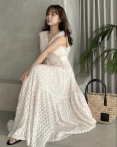 FRAY I.D フリンジジャガードカシュクールワンピース アイボリー 1 