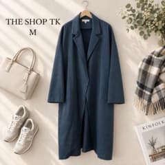 THE SHOP TK ロングコート M ネイビー ワールド 薄手 羽織り 春秋
