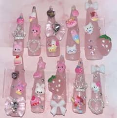 ネイルチップ 量産 量産型 幼女ネイル ピンク スーパーロングネイルチップのサムネイル