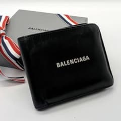 shun　バレンシアガ 二つ折財布 エブリディ 白ロゴ レザー ブラック shun様専用 バレンシアガ 二つ折財布 エブリディ 白ロゴ レザー