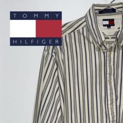 【TOMMY HILFIGER】90's ストライプ長袖シャツ 古着　刺繍ロゴのサムネイル