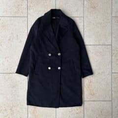 ZARA ウール混 ダブル ロングコート ネイビー EUR S 金ボタン - メルカリ