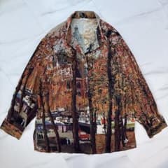 80s 90s ヴィンテージ 総柄シャツ 絵画 アート 個性的 モード 古着