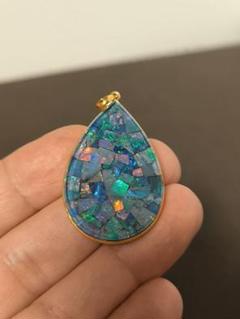 モザイク　オパール　18K 昭和　レトロ　ペンダント モザイク オパール ペンダントトップ ゴールドカラー JC刻印