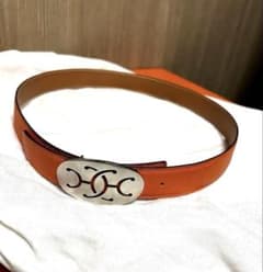 HERMES リバーシブル ベルト オレンジ×ゴールド 希少シルバーバックル 