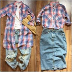 試着のみの美品✨春夏用 ロング丈七分袖チェックシャツ 羽織りのサムネイル