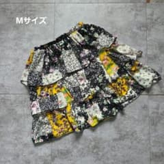 パッチワーク風 花柄 総柄 フレア ティアード スカート M ポリエステルのサムネイル