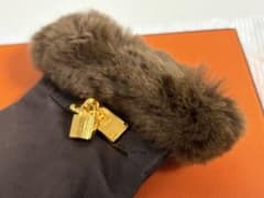 HERMES ブラウン レザー ファー手袋 箱付き 片手のみ - メルカリ