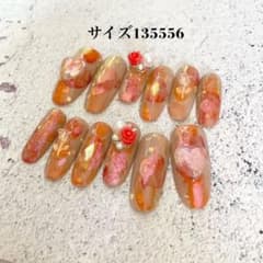 no17現品○ネイルチップ オレンジ 赤 ニュアンスネイル 個性派 ラメ