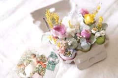 春色のミモザとお花のイースターエッグアレンジメント❁ ドライフラワーのサムネイル