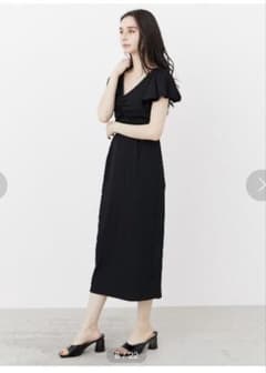 rienda 프런트 개더 타이트 원피스 롱 블랙