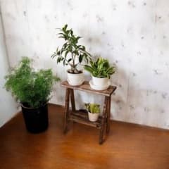 天然材を使用した古材風 シンプルなスツール/ウォルナットカラー