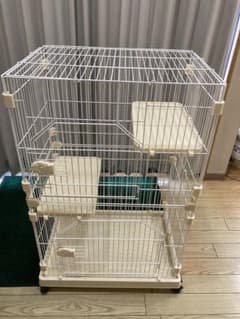 タンスのゲン 猫ケージ 2段 ハンモック キャスター付き 　ベージュのサムネイル