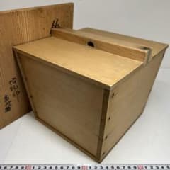 ⭐︎茶3 指物師　長谷川甫斎作　釣瓶水指　共箱　幅約21.5㎝　東Y7-0616① ⭐︎茶3 指物師 長谷川甫斎作 釣瓶水指 共箱 幅約21.5㎝ 東Y7