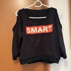 SMART ロゴ入り 肩出し 長袖 トップス ブラック