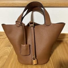本革(牛革)ハンドバッグ キャメル ゴールド金具 スカーフ風リボン付のサムネイル