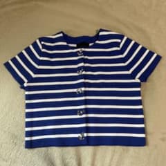 新品 ZARA ボーダー半袖ニットカーディガン M 青 白のサムネイル