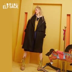 美品) ELF SACK 妖精の口袋 アシンメトリー メルトンコートSブラック 