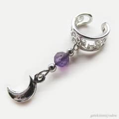Crescent moon and amethyst ear cuff