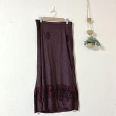 エレガント ベルベット刺繍 ナロースカート ワインレッド ドット柄 XL 42