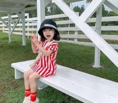 キッズ Tシャツワンピース ボーダー レッド １２０センチのサムネイル