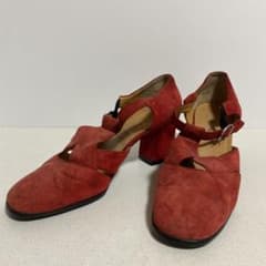 赤　スエード　パンプス　24cmのサムネイル