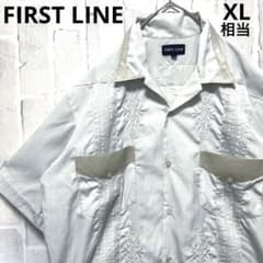 フランス製 VINTAGE 半袖キューバシャツ オープンカラーシャツ 開襟 L FIRST LINE キューバシャツ 開襟 オープンカラー 刺繍ロゴ L 半袖