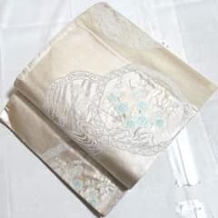 A◇着物くつろぎ 松竹梅模様 銀糸 薄色 六通 正絹 フォーマルな袋帯
