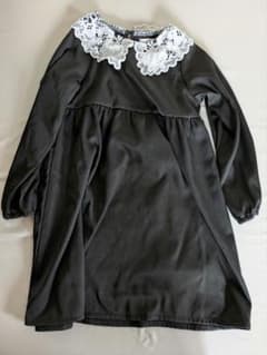 レース襟付き 長袖ワンピース ブラック　110cm　冠婚葬祭　ハロウィンのサムネイル
