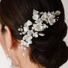 Ksmily 小枝 ブライダルヘッドドレス パール シルバーのサムネイル