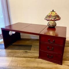 【美品】折り畳み座机・文机　昭和レトロ家具　ヴィンテージ家具　アンティーク　匿名 文机 折りたたみ アンティーク レトロ 家具 和 3段引き出し