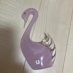 福岡県特産工芸品 マルティグラス 白鳥 ガラス 置物 オブジェ ピンク