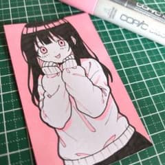 a*i様 手描きイラスト原画 少女 ピンク - メルカリ