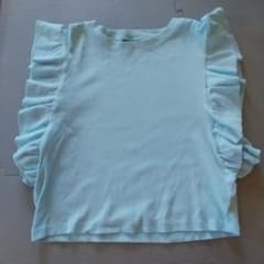 ZARA 水色 フリル ノースリーブ Tシャツのサムネイル