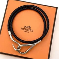 エルメスジャンボチョーカー編み込み2連ブレスシルバー黒レザー - メルカリ