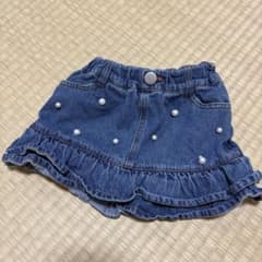 美品　プティマイン　パールデニムスカパン　パール付き　フリルデニム　ブルーのサムネイル
