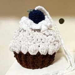 ☆ハンドメイド☆ ブルーベリーのもちもちカップケーキ風 巾着袋のサムネイル