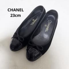 CHANEL シャネルブラック スエード バレエ フラット ココマーク レザー 