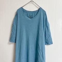 헤인즈 무지 T 셔츠 V 넥 반소매 3XL 빅 사이즈 블루 면 일상