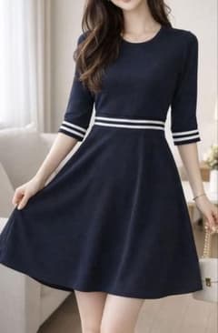 【SALE❤️】Aラインワンピース　膝丈ワンピース　ニットワンピースのサムネイル